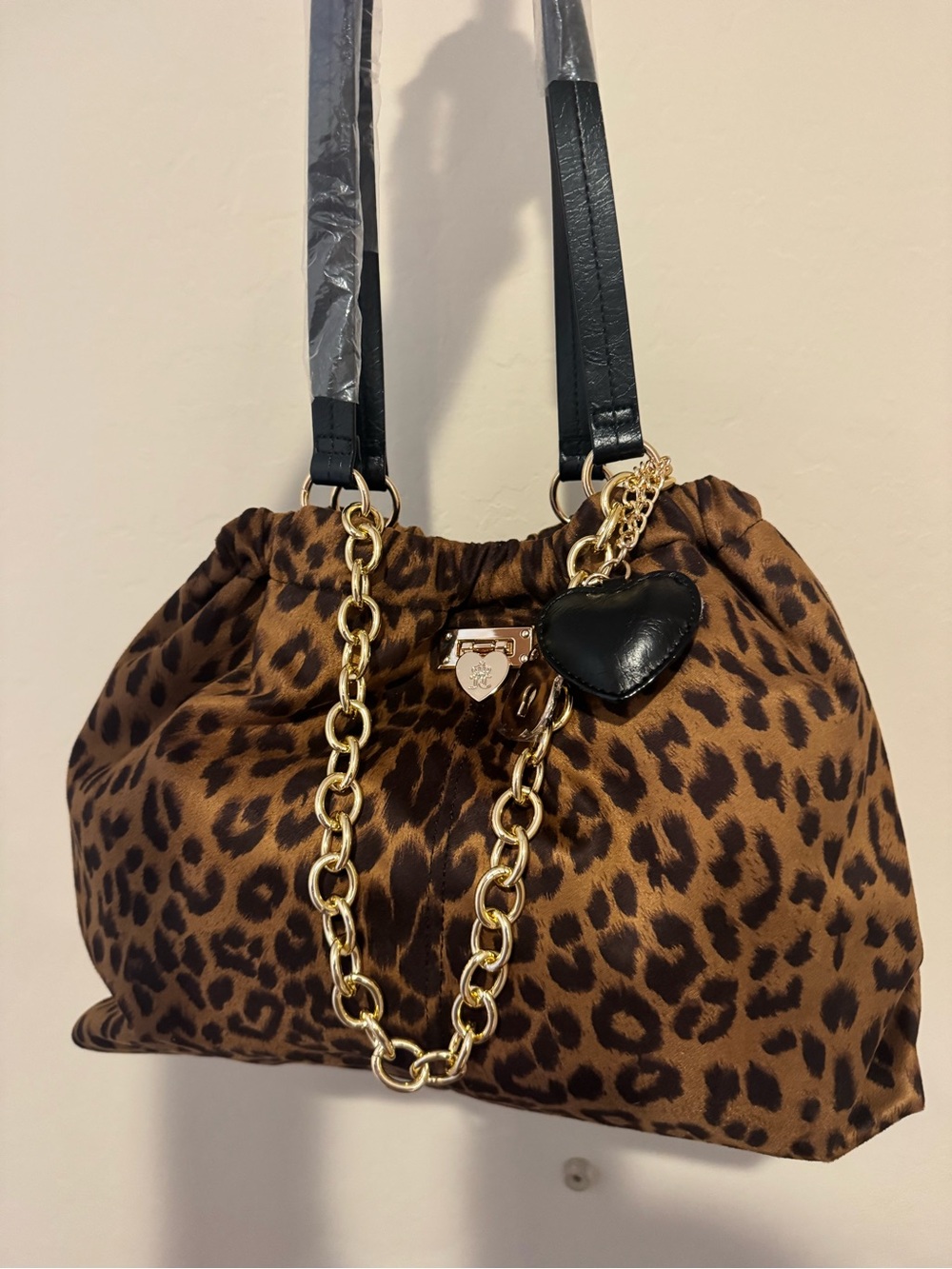Juicy Couture Leopard Print Shoulder Bag with Gold Chain & Black Trim
